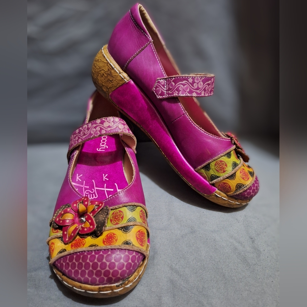 Socofy Mary Jane Shoes Size 9 (40EU) Pink Gold Green Brown Retail $95